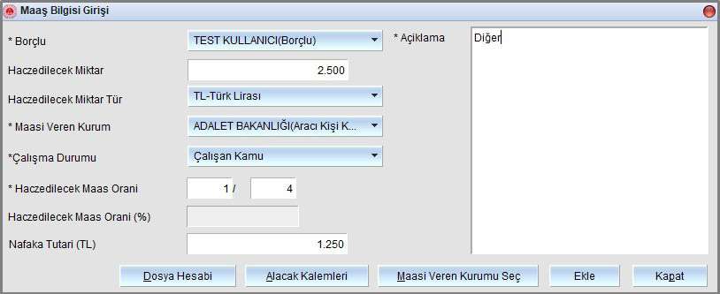 Maaş haczi bilgisi giriş ekranı